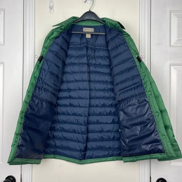 Duluth Trading Co Mens Large Down Quilted Puffer Jacket Forest Green Snap Up - Picture 3 of 11